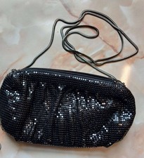 Vintage Whiting  Davis Black Sequin Mesh Crossbody Bag Chain Strap EVENING BAG