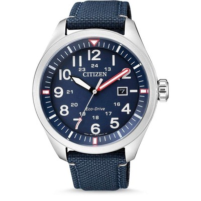 Citizen Men's Analogue Quartz Eco Drive Watch Aviator with Nylon Strap Silver To