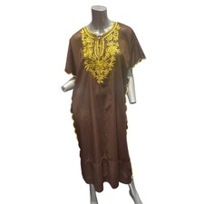 Handmade vintage embroidered caftan dress brown yellow 