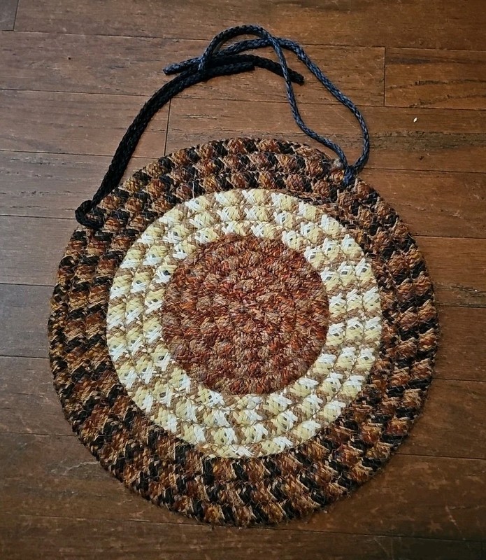 Vintage Braided Small Rug Seat Cushion 16" Diameter 