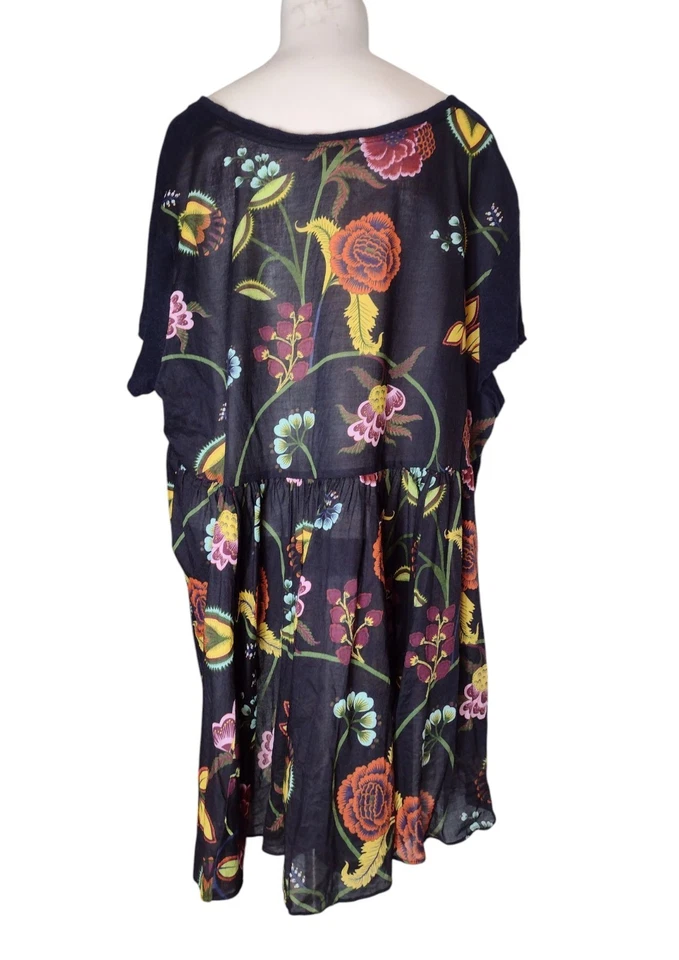 Anthro Deletta Floral Hi Lo Linen Blend Top Size XL Semi Sheer Lagenlook Flowy - Image 4 of 4