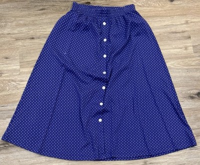 Vintage Russ Maxi Skirt Purple White Polka Dot Cotton Stretch Waist Button Front