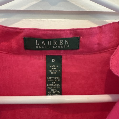 Túnica Lauren Ralph Lauren para mujer talla grande 1x 100 % lino manga larga con lengüeta enrollable - Imagen 2 de 10