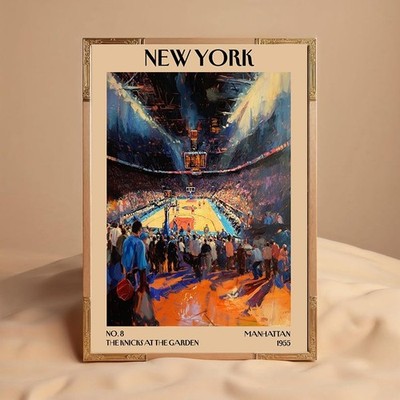 New York Knicks At The Garden Manhattan 1955 Vintage Basketball poster