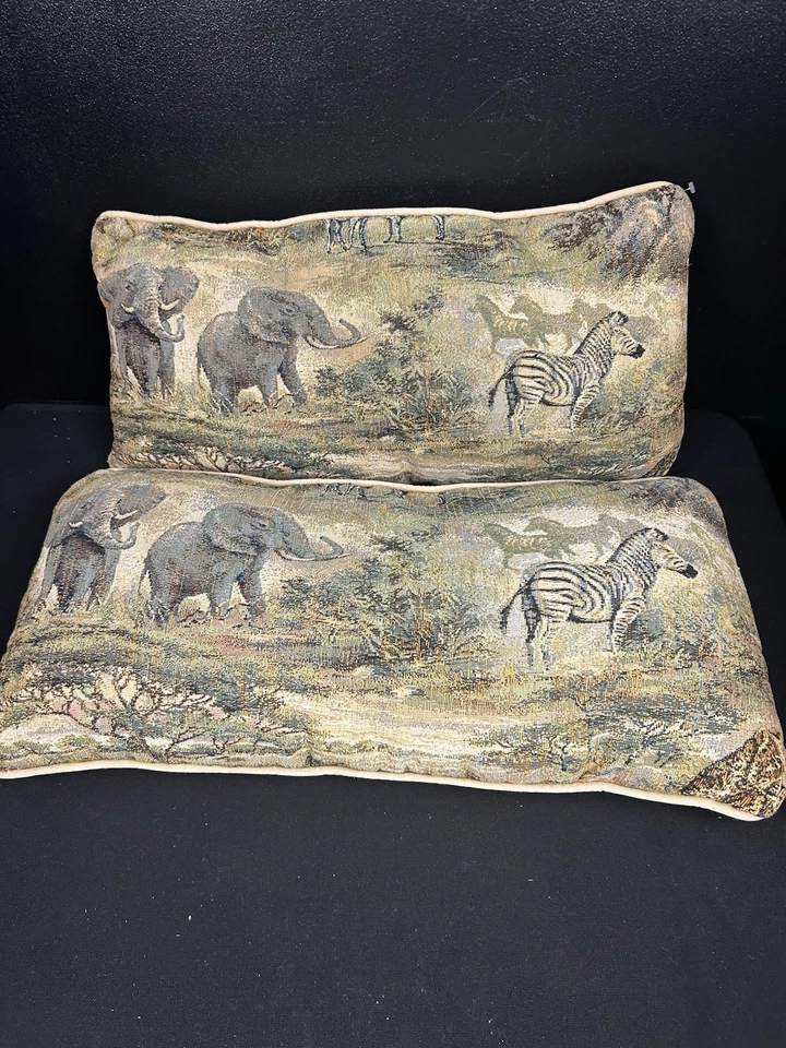 Par If Tapiz Safari Almohadas Cebra Elefante Decoración Foto 2 de 4