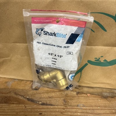 SharkBite 1/2 Inch 90 Degree Elbow, Push to Connect Brass Fitting, PEX Pipe, Cop