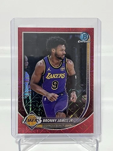 Topps 2025 Bowman Chrome Bronny James Jr. Red /5 First Print Mega Lakers