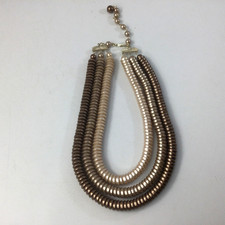 Vintage Faux Pearls Discs Triple Strand Beige White Choker 14" -17" READ