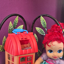 Baby Girl Doll Light Complexion Red Curly Hair Blue Eyes Plastic