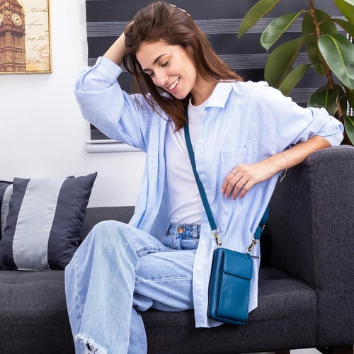 BULL GUARD Crossbody Leather Wallet Phone Celestial Blue Moon Chai - Small - Picture 7 of 7