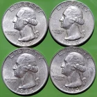 1964-D Washington Quarters 25¢ 90% Silver Coins Lot (Set of 4) Denver Mint