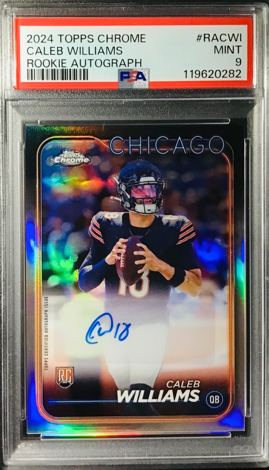 2024 TOPPS CHROME CALEB WILLIAMS ROOKIE AUTOGRAPH #RACWI PSA MINT 9 BEARS