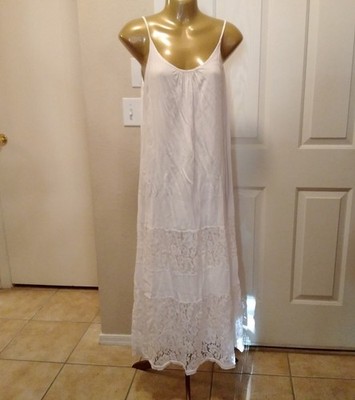 Zanzea Dress Size 8 White/Ivory Slip Maxi Lace Summer Beachy Boho