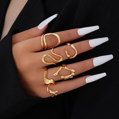 Sechs Stück Vorsteckringe Set mit geometrischem unregelmäßigem Design Legierung für Unisex