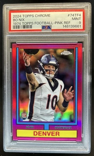 2024 Topps Chrome Bo Nix 1974 Football Pink Refractor RC #74TF-4 Broncos PSA 9