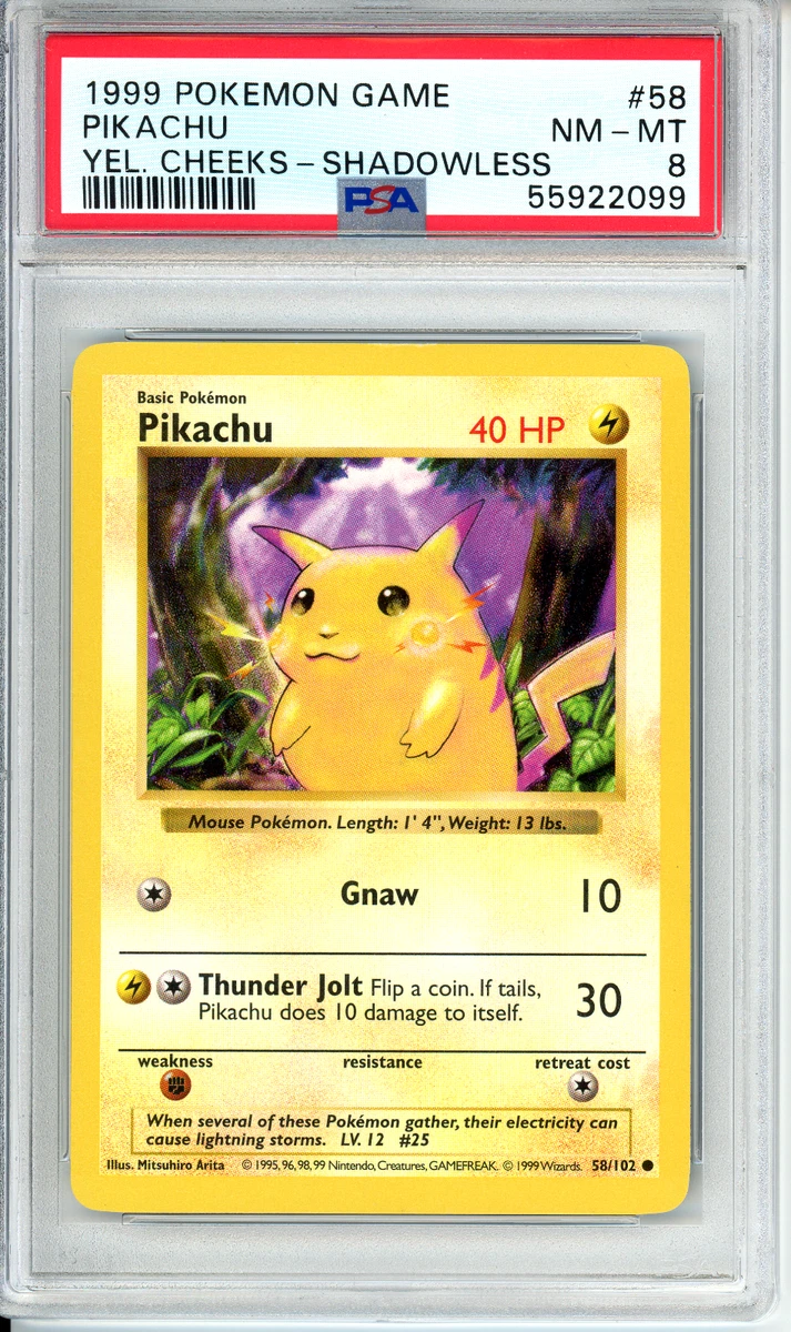 Pokémon TCG Base Set Pikachu Grade 8 Individual Collectible Card