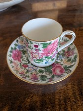 CROWN STAFFORDSHIRE THOUSAND FLOWERS DEMITASSE CUP & SAUCER NEAR-MINT