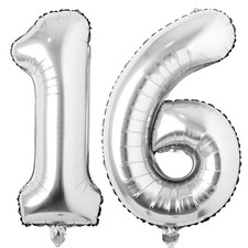 Silver 16 Number Balloons Big Giant Jumbo Large Number 16 Foil Mylar Balloons...