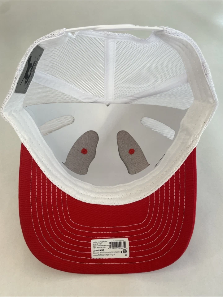 NUEVO Sombrero Dover Bluff Co Estilo Camionero Sombrero Cuero Pez Levantamiento Rojo/Blanco Foto 4 de 4