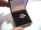 VINTAGE solid silver RING-NATURAL FINEST MYANMAR RUBY & WARM ZIRCONS-  SIZE P