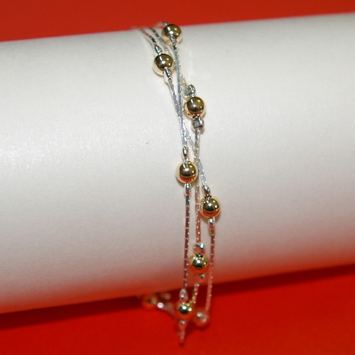 925 Sterlingsilber Kette und goldgefüllte Perlen 3 Stränge zweifarbige Fußkettchen - Bild 5 von 10