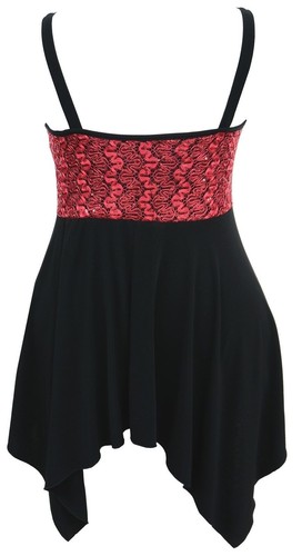 Top sexy rosso paillettes pizzo nero float orlo a 4 punti sottile con spalline abbigliamento festa - Foto 2 di 2