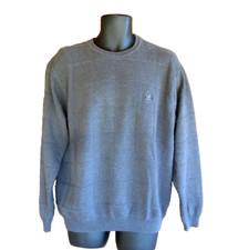 Izod Logo Mens Cotton Sweater Solid Gray Crew Neck Windowpane Pattern Size XL
