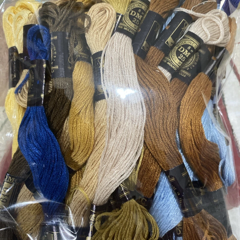 DMC Floss Lot of 50 Embroidery Skeins Blues, Yellows, Tan, Browns, Creams - Image 2 of 2