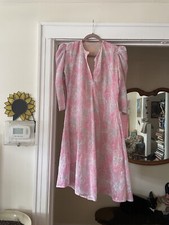 Vintage Pretty Handmade Asymmetrical Chiffon Floral Day Dress Puff Sleeve S/M