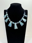 Artisan Necklace Blue Paddle Shapes Beads Barrel Clasp Cord Boho Statement