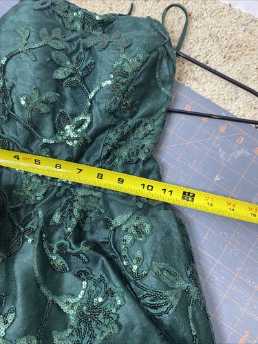 Womens Green Lace-up Back Spaghetti Strap Mini Dress Floral Embroidered Prom - Picture 13 of 15
