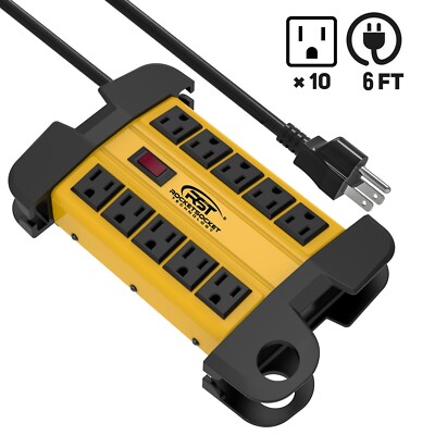 10 Outlets Heavy duty Power Strip Surge Protector 2800J 6FT Extension Power Cord