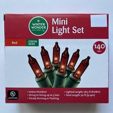 140ct Red Lights Light Set 30 FT Green Wire Cord Primitive Outdoor String
