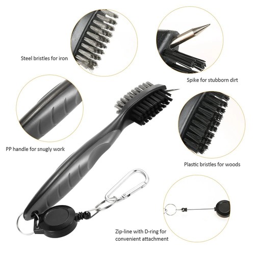 Golf Brush Club Cleaning Tool 2 Sided Groove Cleaner Hook Bag Putter Wedge Ball - Picture 12 of 29