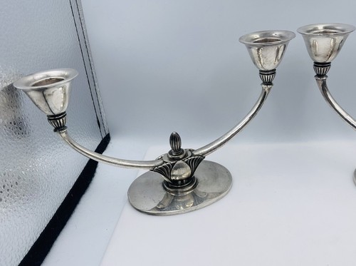 Georg Jensen Denmark Antique Pair Sterling Silver Candlesticks Candelabras 673A - Picture 3 of 9