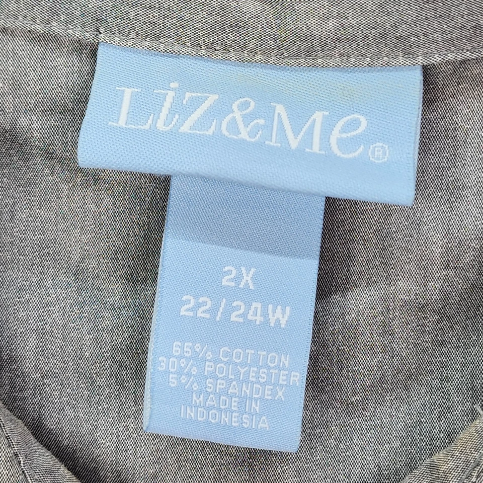 Liz & Me Hidden Button Shirt Blouse Womens 2X 22/24W Gray Long Sleeve V-Neck Top - Image 3 of 4