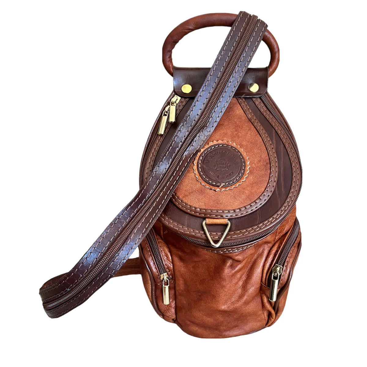 Vintage Valentino Di Max Mini Brown Leather Backpack bag Madein Italy Vera Pelle