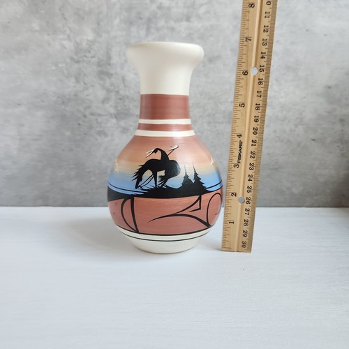 Vaso artigianale in ceramica indiana incisa Navajo, firmato dall'artista - Foto 9 di 12