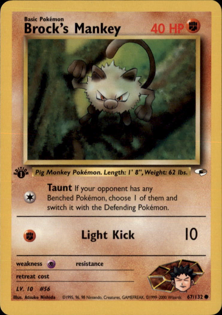 Pokemon 1st Edition Brock's Mankey (67) #067/132 Gym Heroes NM