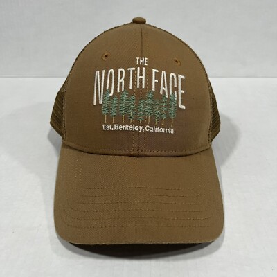 The North Face Hat Cap Snap Back Trucker Brown Tan Trees Embroidered Berkeley