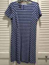 TALBOTS  Medium Fit & Flare Cap Sleeves Dress. Excellent Condition. Blue Stripe