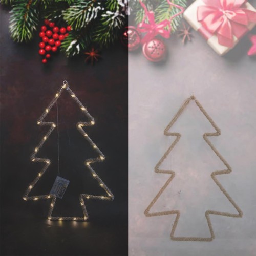 Christmas Silhouette Rope Lights Tree Shape LED Hemp Jute Retro Wall Decorations - Picture 7 of 7