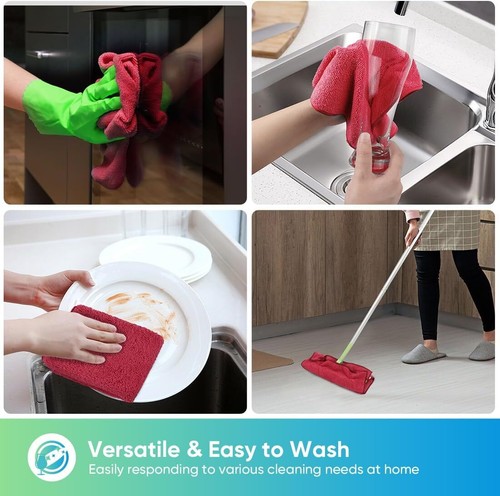 12 Pack Microfiber Cleaning Cloths, 4 Color Assorted, 11.5" x 11.5" Rags - Picture 80 of 96