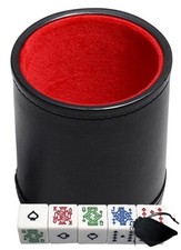 16mm Poker Dice White Spades Ace w/Pouch  Black PU Leather Cup Red Felt Lined