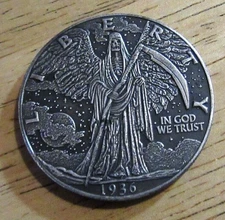 1936 Grim Reaper Death God, Hobo Nickel Coin, Abstract Art Craft Decoration Gift