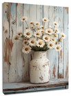 Rustic Vintage Yellow Daisy Floral Canvas Wall Art for Bathroom Living Room