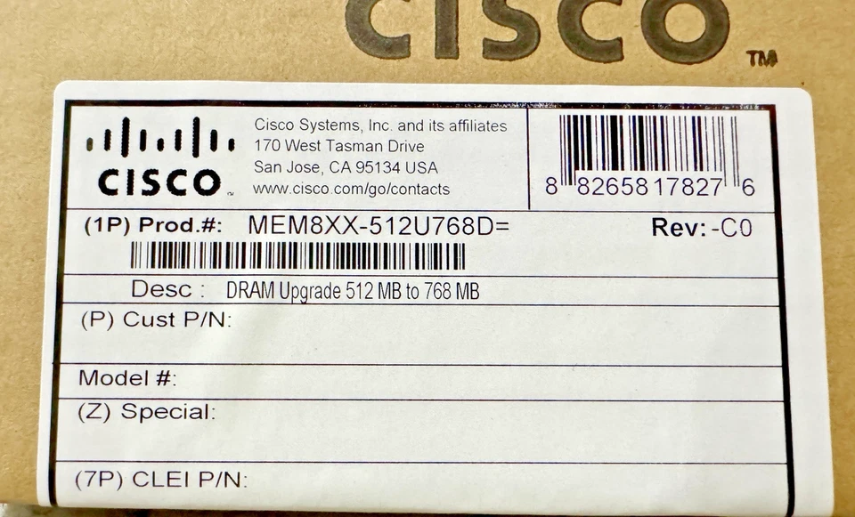 Cisco MEM8XX-512U768D 891/892 512 MB DRAM Upgrade to 768 MB Router Memory - Image 4 of 4