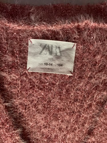 Zara Girls Rose Gold Open Cardigan Sparkle Glitter Fuzzy Size 13/14 - Picture 3 of 10