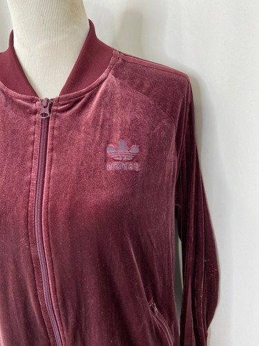 Women’s Large Track Jacket Adidas Originals Purple Velour Full Zip Athletic - Picture 3 of 10
