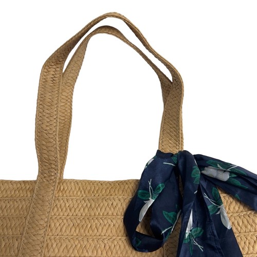 Draper James Everyday borsa di paglia tote beige sciarpa floreale leggera nuova con etichetta - Foto 8 di 8